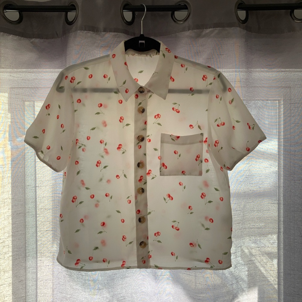 Pink Rose short sleeve top with cherries